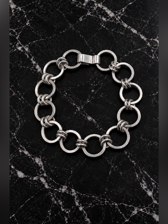 925 Sterling Silver Jewelry - Heavy Sterling Silver Round Link Womens Bracelet 7"